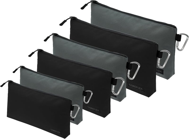 COREFLEX Premium Tool Pouch Zipper Bag, Small Tool Bag, Multipurpose Storage pouch, Heavy duty Flat Bottom Tool bag with YKK Zipper (6 pack Combo mixed size Black &Grey) - Image 1
